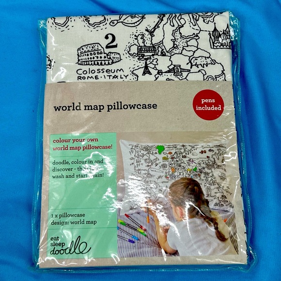 Bedding World Map Pillowcase To Color Washable Markers Included Poshmark